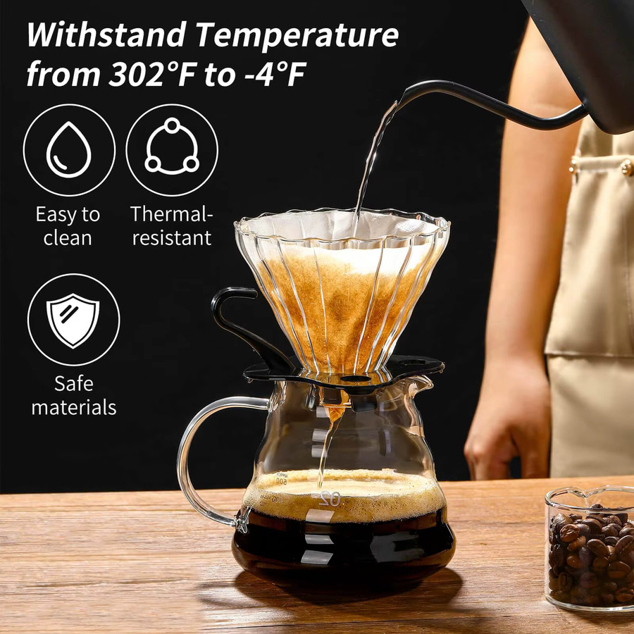 Easy Time Kaffeekanne und Trichter Set aus Glas in Transparent, handgefertigtes Wolkenform Kaffeefilter-Set mit Extraktionsbecher - Bild 3