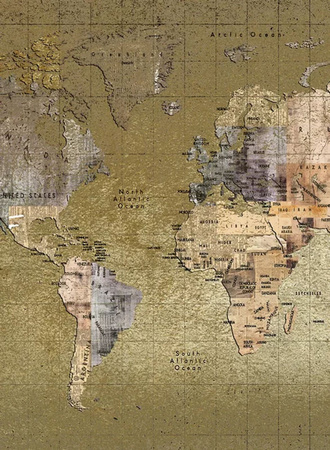 Coordonne Wandtapete Newspaper Map Weltkarte im Vintage-Stil aus Vlies und Papier in Gold und Braun