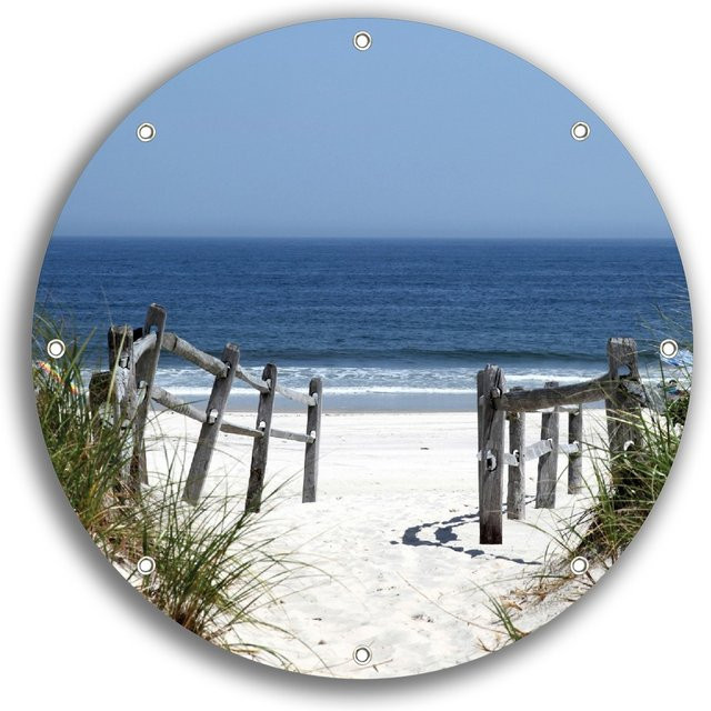 Wallario Gartenposter 2-teilig Blick auf Strand in Blau, B/H: 180 x 180 cm - Bild 1
