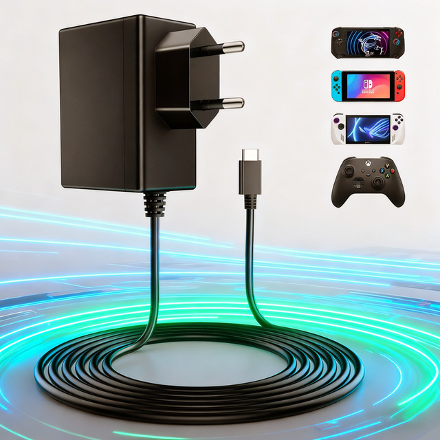 OBHO 39 W GaN-Netzteil mit 1,8 m Kabel in Schwarz, kompatibel mit Nintendo Switch, Switch Lite und Switch OLED, unterstützt TV-Modus und Schnellladung für Pro Controller - Bild 1