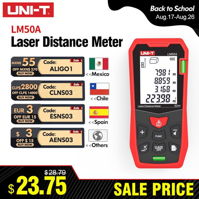 UNI-T Digitaler Laser-Entfernungsmesser LM50A LM70A LM100A LM120A in Rot - Bild 1