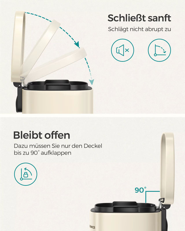 SONGMICS Küchenmülleimer aus Edelstahl mit Softclose-Deckel und Inneneimer, Weiß, 30 Liter - Bild 2