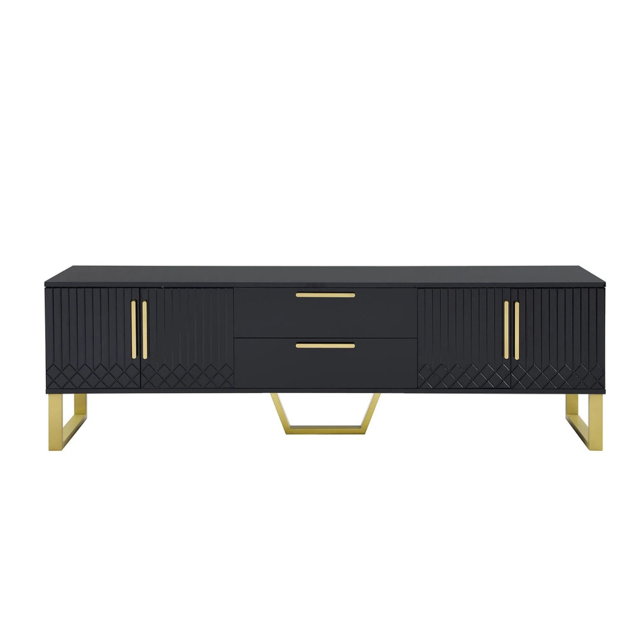 okwish TV Schrank in Schwarz Hochglanz mit gravierten Türen und goldenen Griffen, B/T/H: 170 x 40 x 35 cm - Bild 2