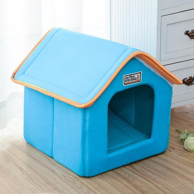 Faltbares Hunde- und Katzenbett von Household supplies MH in Blau, weiches Plüschsamt und Oxford-Stoff, B/T/H: 36 x 32 x 40 cm - Bild 1