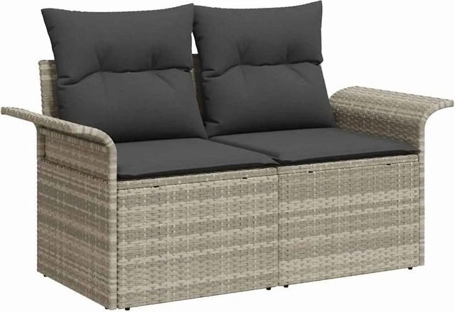 vidaXL Gartensofa aus Poly-Rattan mit Kissen in Hellgrau, B/T/H: 141 x 62 x 69 cm - Bild 1