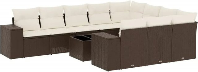 vidaXL 11-teilige Garten-Sofagarnitur aus Polyrattan mit Kissen in Braun - Bild 1
