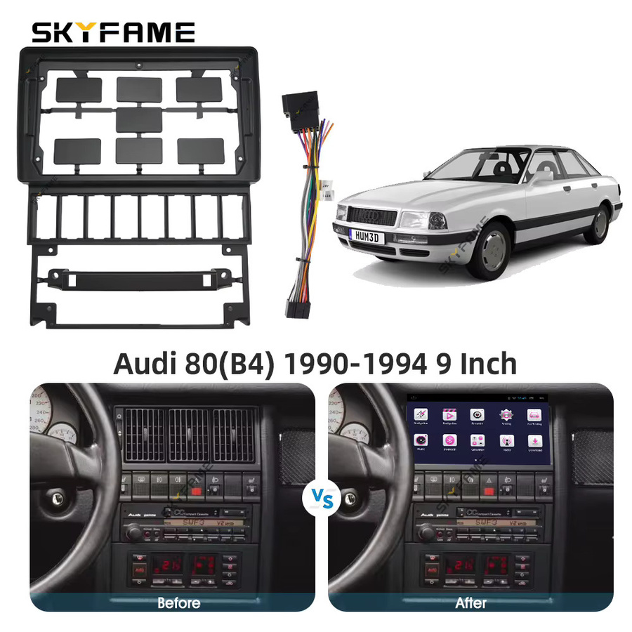SKYFAME Autoradio-Einbausatz für Audi 80 C4 B4 inklusive Android-Radio-Adapter und Armaturenbrett-Verkleidung in Schwarz - Bild 4