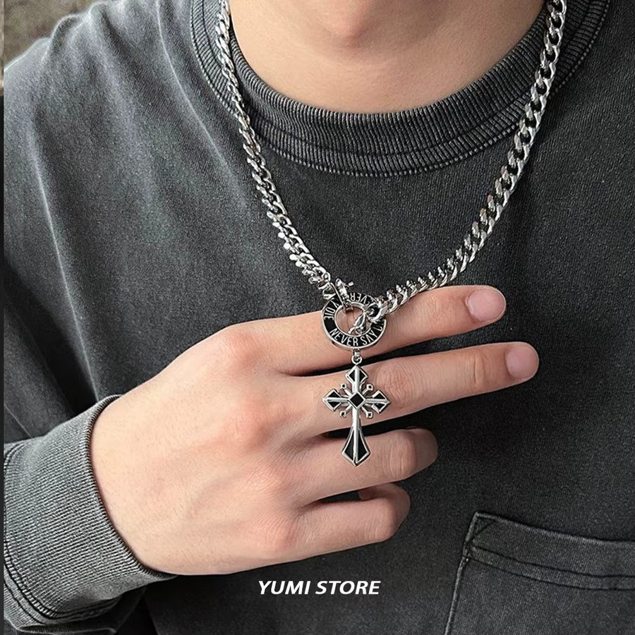 Halskette mit Kreuz Anhänger, Titan, Silber, Unisex - Bild 2