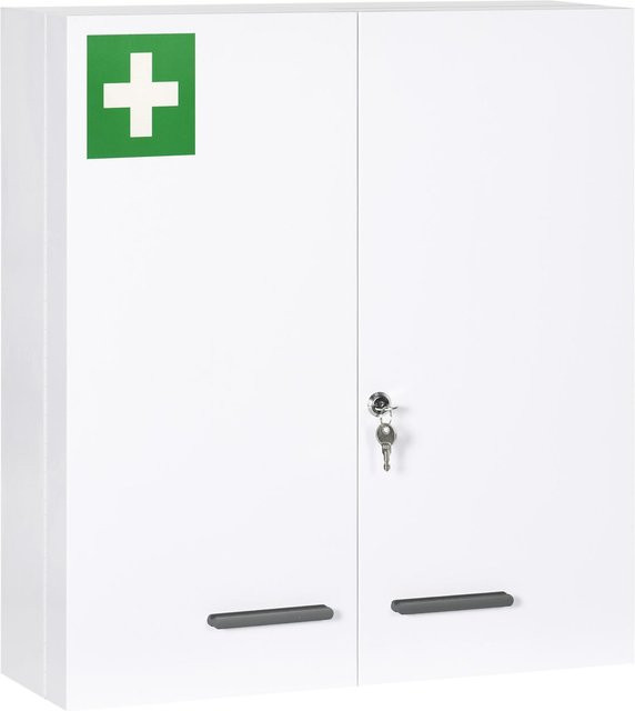 Kleankin Medizinschrank aus Stahl mit Schloss und 6 Einlegeböden, 2-türiger Apothekerschrank zur Wandmontage, Weiß, B/T/H: 55 x 18 x 60 cm - Bild 1