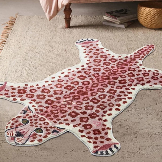 Facaishu Rosa Leoparden-Teppich mit Tiermuster aus Polyester für Schlafzimmer und Wohnzimmer - Bild 1