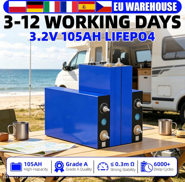 Solarician LiFePO4 Akku-Zellen 105Ah 3.2V Grade A Prismatische Zellen für Solar-, Golfwagen-, Speicher- und Yachtanwendungen in Blau - Bild 1