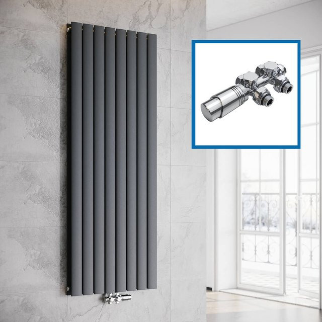 SONNI Flach Heizkörper Paneelheizung Wandmontage Anthrazit mit Mittelanschluss B: 160,0 cm, H: 61,6 cm - Bild 1
