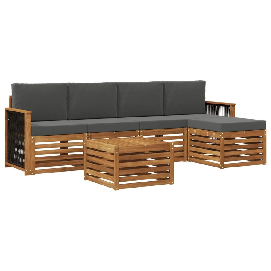 vidaXL Outdoor-Sofagarnitur aus Akazienholz mit 6 Kissen in Natur und Anthrazit - Bild 2