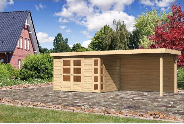 Karibu Holz-Gartenhaus Sölve mit Flachdach in Natur, Unbehandelt, B: 298 cm, T: 213 cm, H: 211 cm - Bild 1