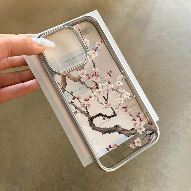Transparente Apple iPhone Handyhülle mit luxuriösem Pflaumenblüten-Muster - Bild 1