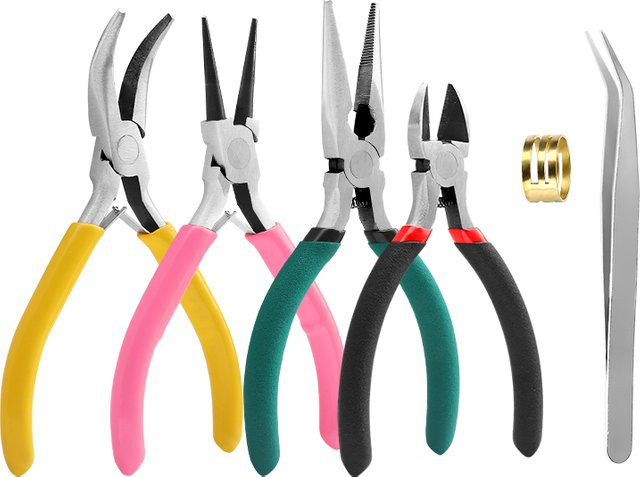 QIAO Metall-Schmuckzangen-Set in Schwarz mit Schneidezange, Kettenzange, Rundzange und gebogener Spitze für DIY-Schmuckherstellung und Schmuckreparatur - Bild 1