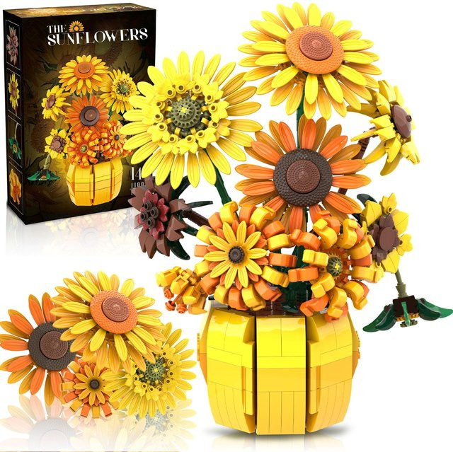 Linyi Toy Sonnenblumen Bauset mit Topf in Gelb, 1009 Teile - Bild 1