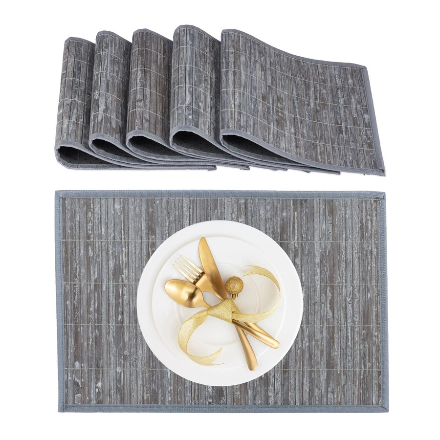 6er Set Relaxdays Tischsets aus Bambus in Grau, rutschhemmend, B: 45 cm, T: 30 cm - Bild 2