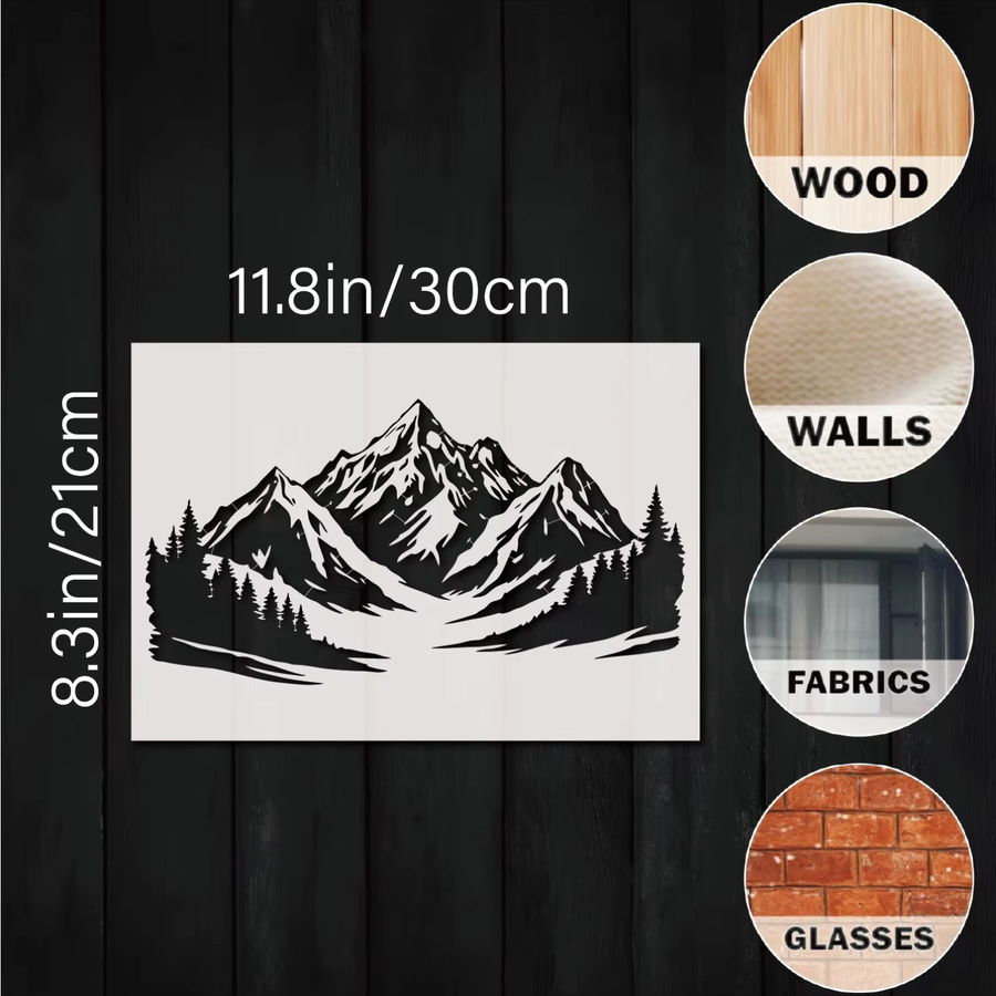 PenhuaMoban DIY Schablone Berglandschaft für Wandmalerei und Sammelalben, B: 29 cm, H: 21 cm - Bild 3