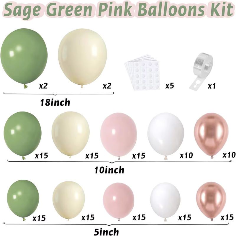 Mehrfarbiges Ballon-Girlandenbogen-Set aus Latex in Grau, Grün, Rosa und Weiß für Bohemian-Dekorationen bei Hochzeit, Babyparty oder Geburtstag - Bild 5