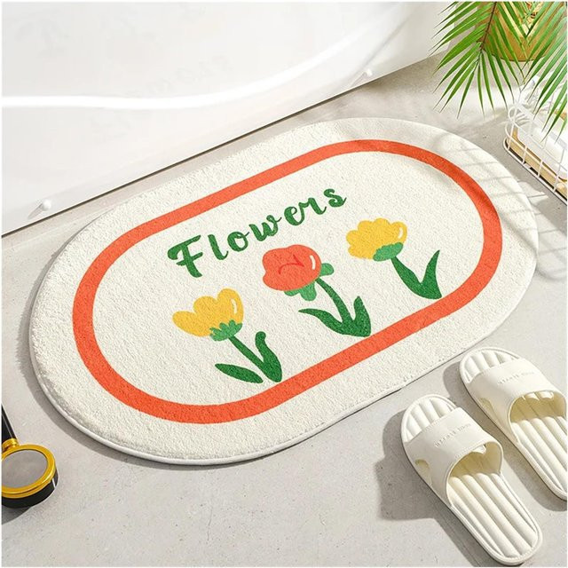 VIKAMA Wasserabsorbierende Badezimmer Fußmatte in Weiß mit floralem Design, rutschfest und waschbar, B/B: 40 x 60 cm - Bild 1