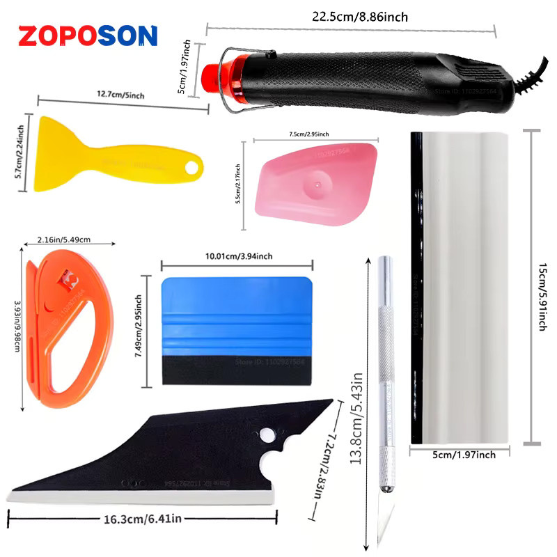Zoposo Vinyl Film Tool Kit Multicolour – Werkzeugset mit Heißluftpistole, Schaber und Rakel für Auto- und Fensterfolien - Bild 2