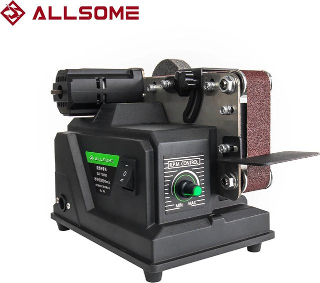 Allsome Elektrische Mini-Riemenschleifmaschine 180W in Schwarz mit 10 Schleifbändern (533 x 30 mm) kompatibel mit Makita LXT 18V und 220V AC - Bild 1