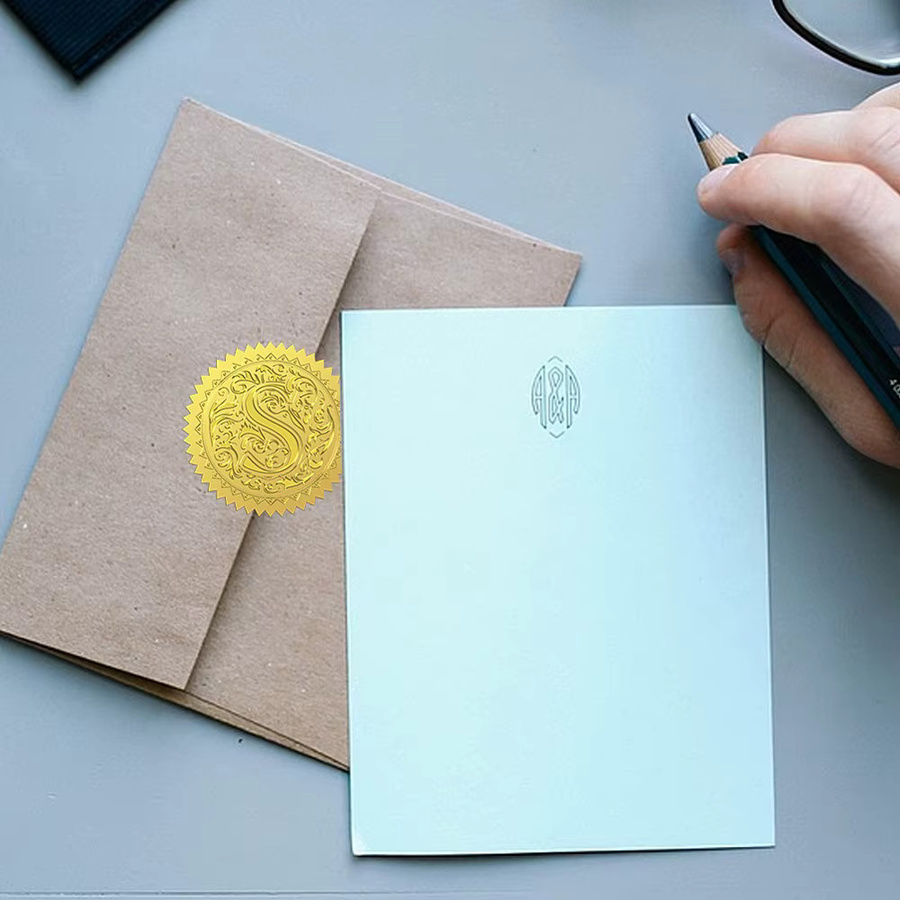 25 Blatt selbstklebende geprägte Folienaufkleber Medaillendekoration Buchstabe S in Gold, B/B: 5 x 5 cm, 4 Stück pro Blatt - Bild 4