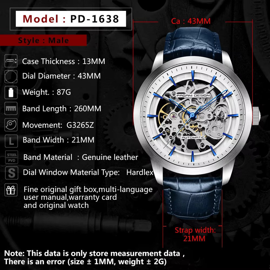 PAGANI DESIGN Armbanduhr Automatik, Edelstahl, Leder, Herren - Bild 3