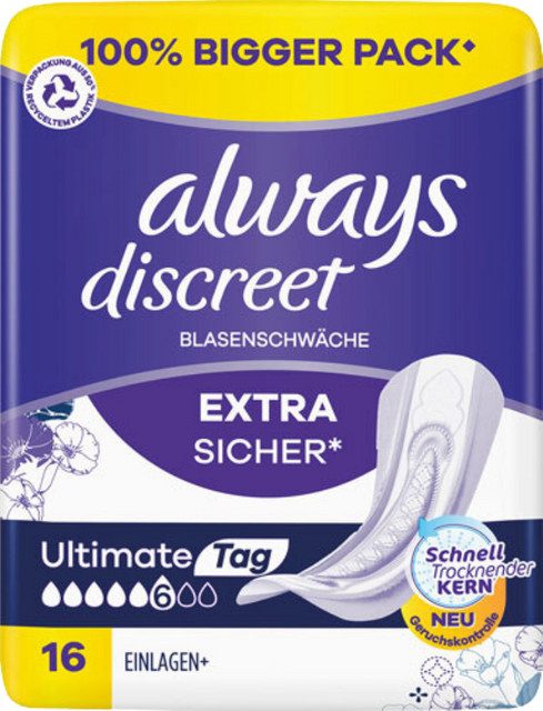 Always Discreet Inkontinenz Einlagen Ultimate Tag 6, 16 Stück, Damen - Bild 1