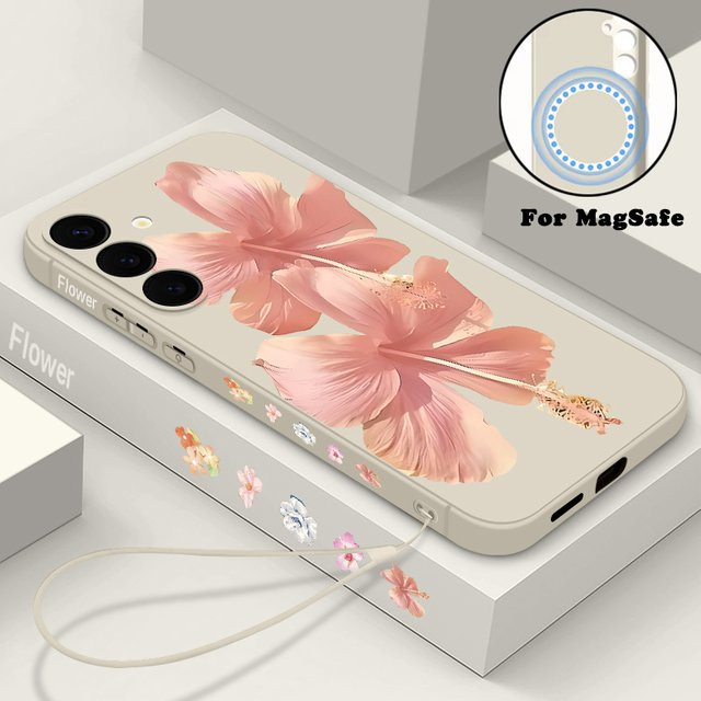 MOESOE Magnetische Hülle mit Big Lily Flowers Print für Samsung Galaxy S25 S24 FE S24 S23 S22 Ultra Plus, Soft Cover für MagSafe Wireless Charging, Multicolor/Weiß - Bild 1
