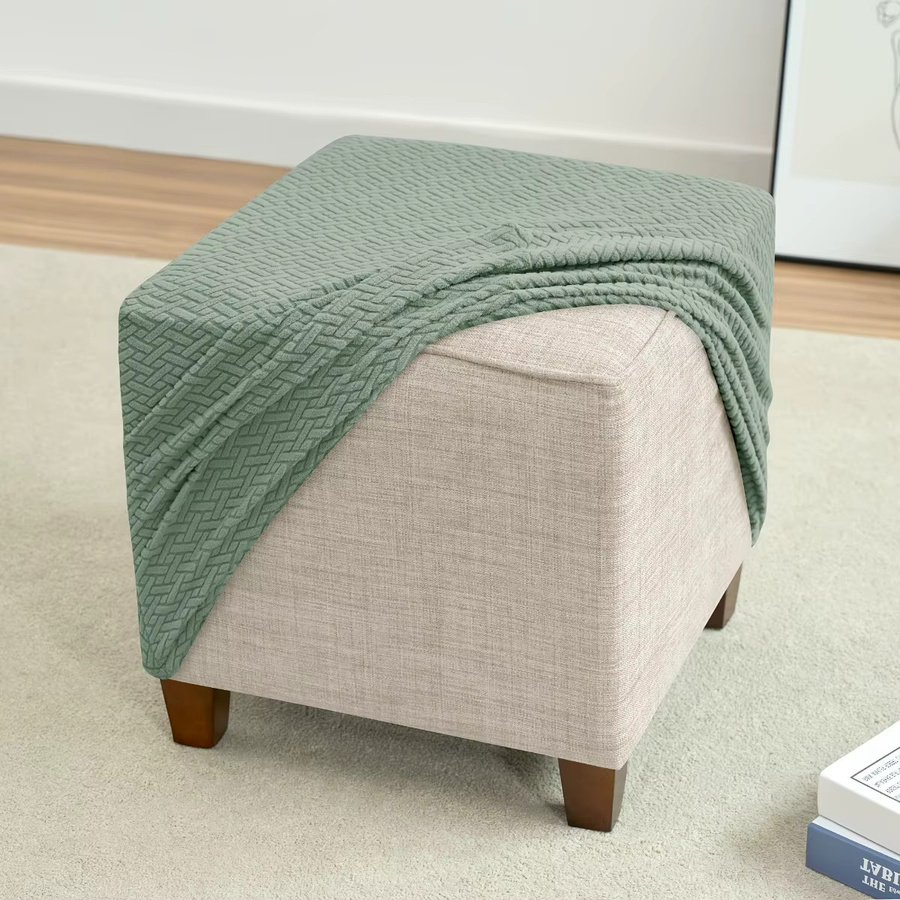 DUTRIEUX Jacquard Ottoman-Bezug in Grün, elastischer T-förmiger Hockerbezug aus Polyester, maschinenwaschbar - Bild 3