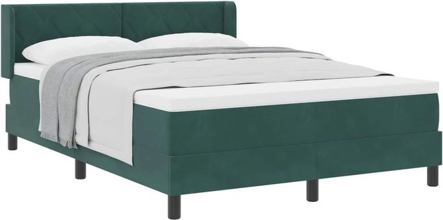 vidaXL Boxspringbett mit Matratze in Dunkelgrün, Hybrid-Konstruktion aus Samt und Holz, B/T/H: 140 x 200 x 280 cm - Bild 1