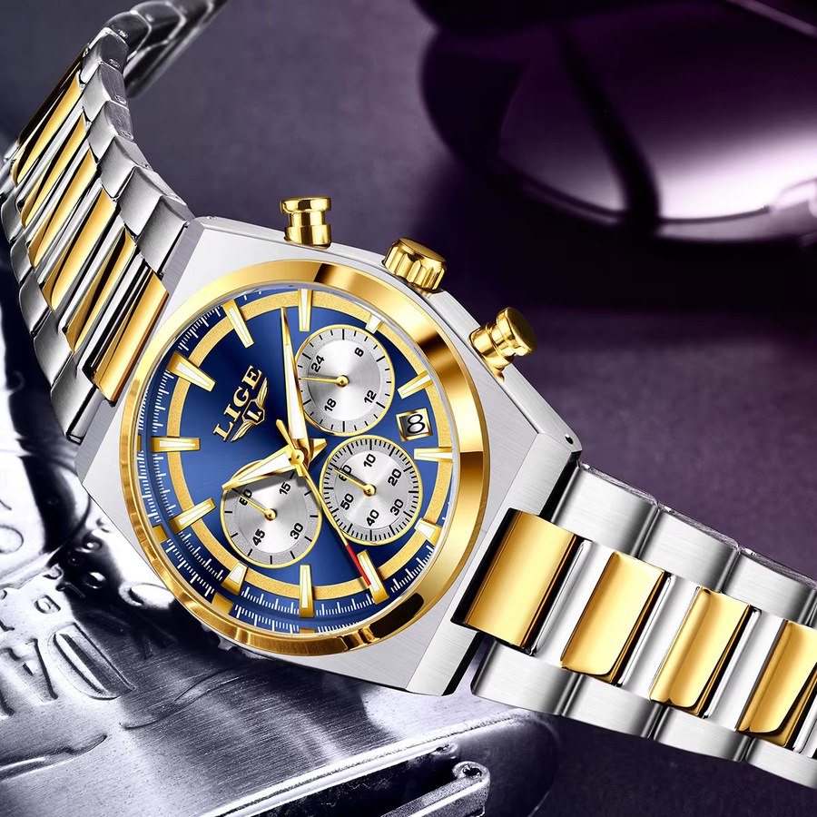 LIGE Armbanduhr Quarz, Edelstahl, Blau, Herren - Bild 2