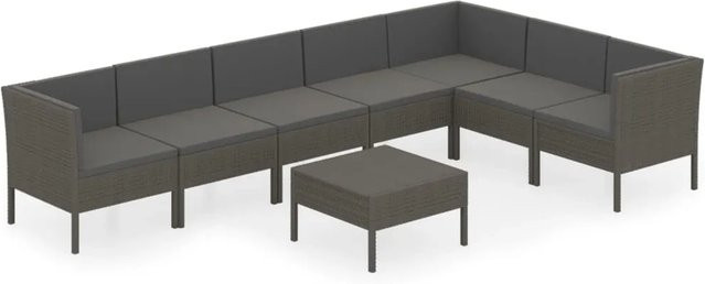 vidaXL 8-tlg Garten-Lounge-Set aus Poly Rattan in Grau mit Auflagen und Polstern - Bild 1