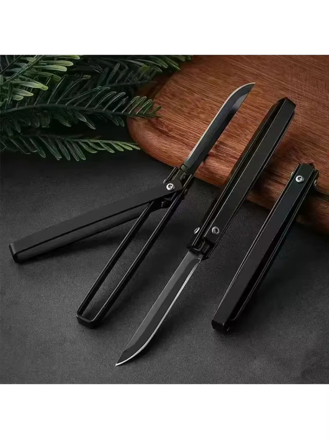 Tragbares Mini-Klappmesser in Schwarz aus Metall für Outdoor, Camping und EDC - Bild 1