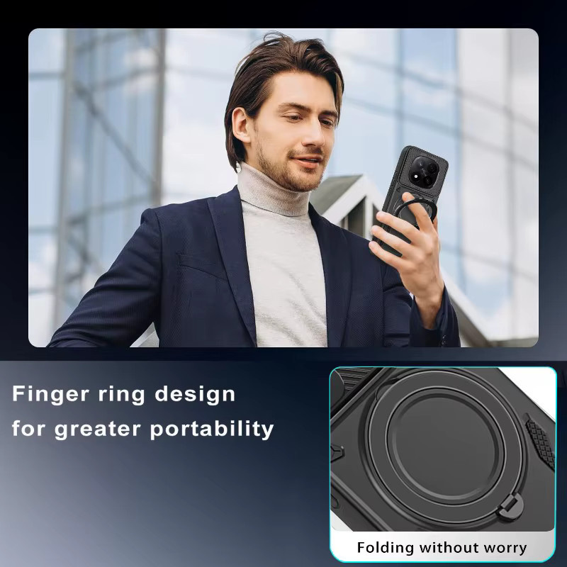 Magnetische Schutzhülle für Xiaomi Redmi Note 15 14 13 Pro mit 360 Grad rotierender Metallhalterung für kabelloses Laden in Schwarz und Rot - Bild 4