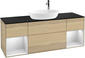 V&B Waschtischunterschrank Finion mit Wandbeleuchtung, Farbe Weiß und Eiche lackiert, Breite: 160 cm, Tiefe: 50,1 cm, Höhe: 50,1 cm - Bild 1