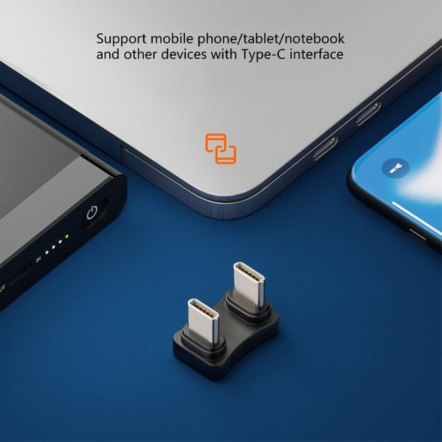 USB-C-Adapter 180 Grad abgewinkelt, Stecker auf Stecker, PD 65 W Lade-Adapter und Datenübertragung, Schwarz - Bild 1