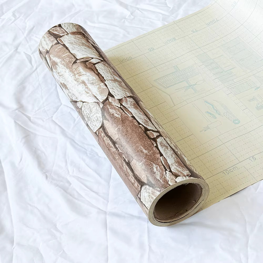 TTOKKONG WALLPAPER Selbstklebende Vintage Ziegelstein-Tapete in Braun aus PVC für Wände und Backsplashes im Loft-Stil - Bild 3