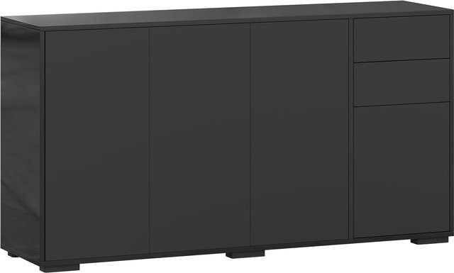 HOMCOM Sideboard Aufbewahrungsmöbel in Schwarz mit 2 Schubladen und 4 Türen, Breite: 140 cm, Tiefe: 36 cm, Höhe: 74 cm - Bild 1
