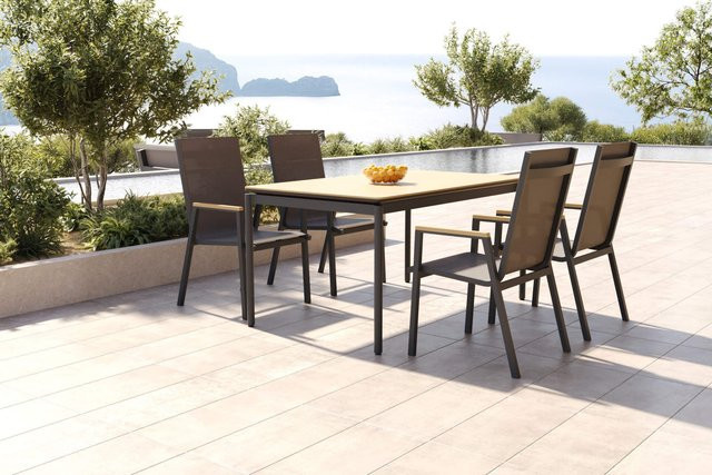 OUTFLEXX Glasgow Garten-Essgruppe für 4 Personen aus Aluminium und Holzimitat in Anthrazit Matt - Bild 1