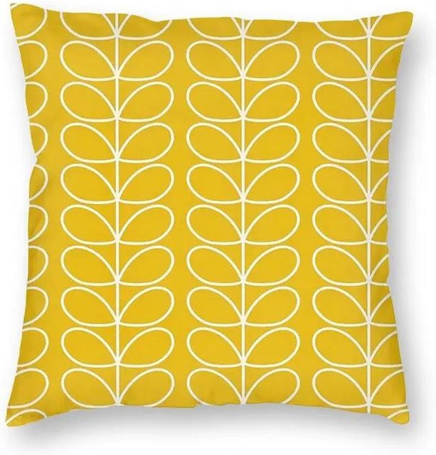 Orla Kiely Kissenbezug mit Blumen und Vögeln in Gelb, quadratisches Dekokissen im skandinavischen Design, B/B: 40 x 40 cm - Bild 1