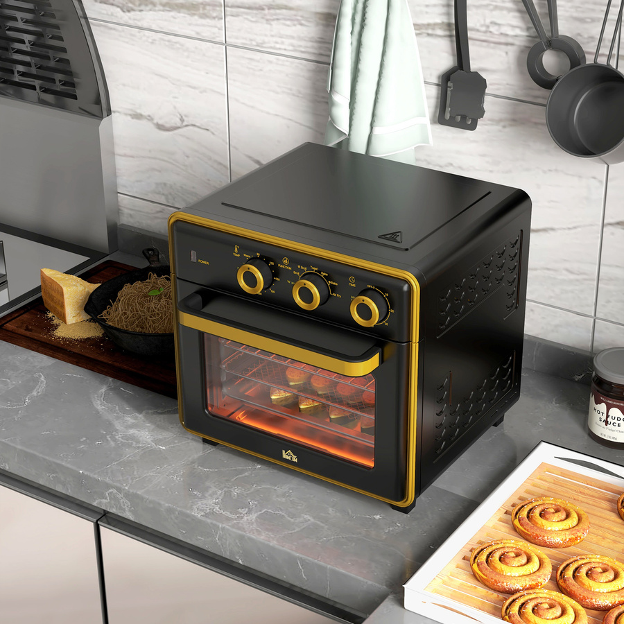 HOMCOM Mini-Backofen 20L mit Grill- und Heißluftfunktion, 1400W, Schwarz/Gold, B/T/H: 36,0 x 37,7 x 34,5 cm - Bild 2