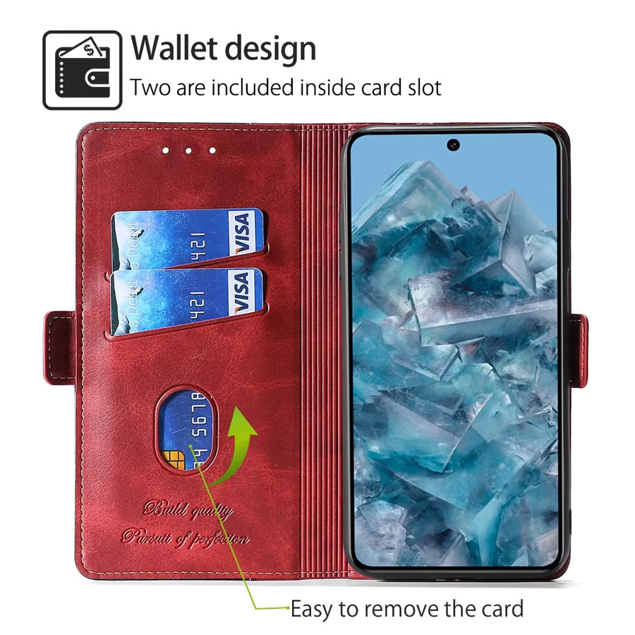 Magnetische Leder-Klapphülle mit Kartenfächern als Brieftaschen-Handyhülle für Google Pixel 8 7 6 Pro 5 4 XL und 8A in Braun oder Rot - Bild 2