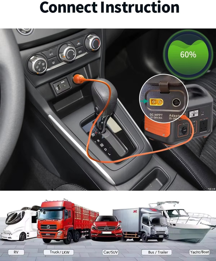JMUYTOP Zigarettenanzünder auf XT60 Ladekabel 14AWG für 12/24V Autoladestecker kompatibel mit Jackery, EcoFlow und Anker Powerstations, Orange - Bild 6