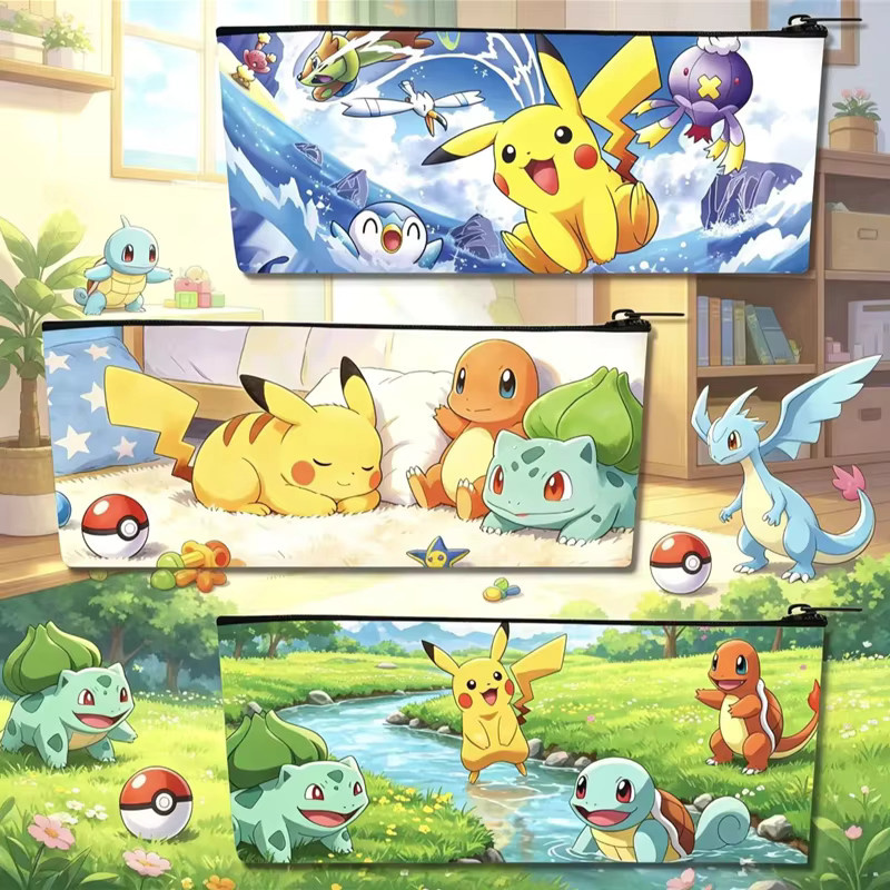 Pokemon Pikachu PU-Federmäppchen mit Cartoon-Aufdruck als flache Stifttasche mit Reißverschluss in Multicolour - Bild 1
