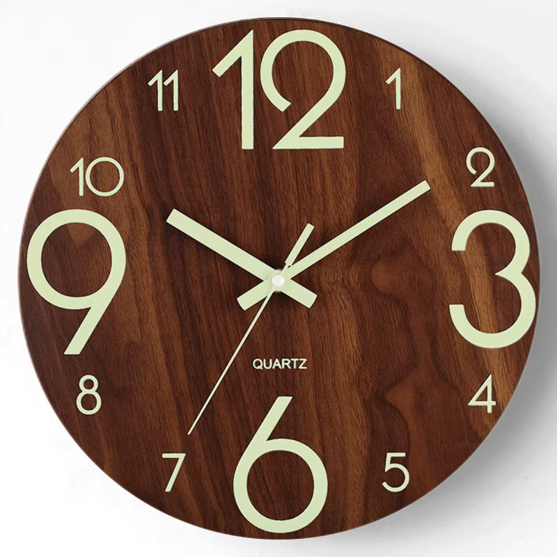 Digitale Wanduhr in Schwarz mit Nachtlicht, Rahmenloses Design aus Holz, Durchmesser: 30,48 cm - Bild 6