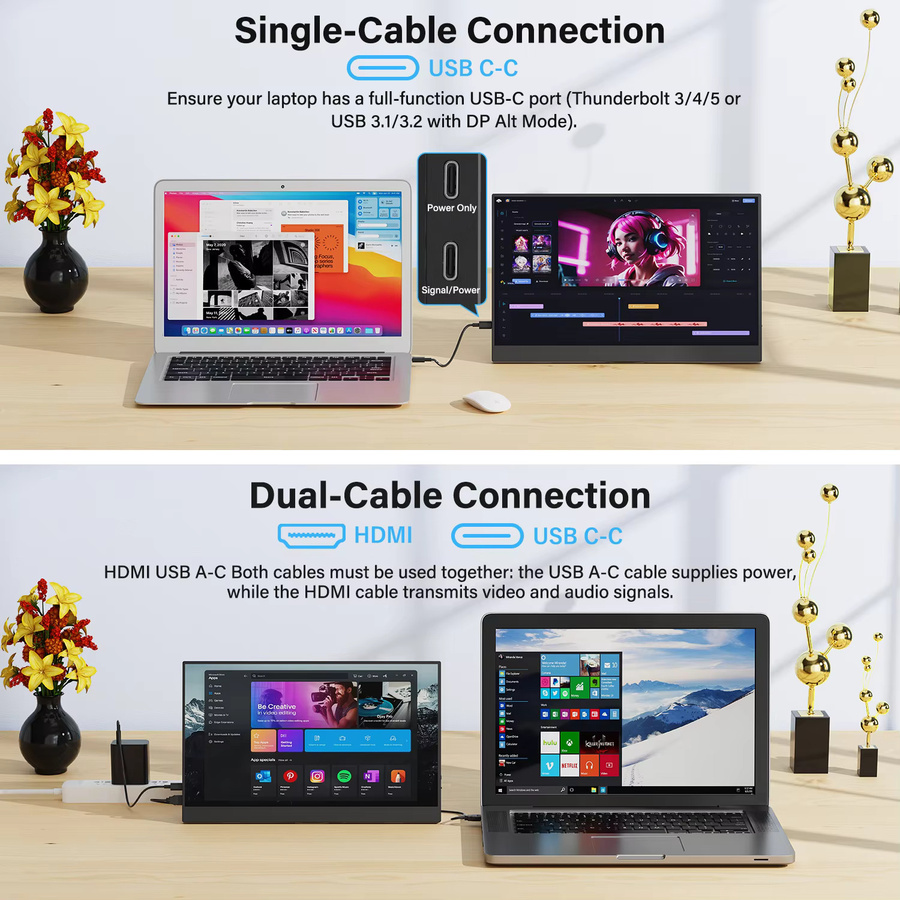 Amoudo Tragbarer Monitor 15,6 Zoll Full HD IPS LCD Display in Schwarz mit USB-C und Mini HDMI sowie VESA-Halterung - Bild 3