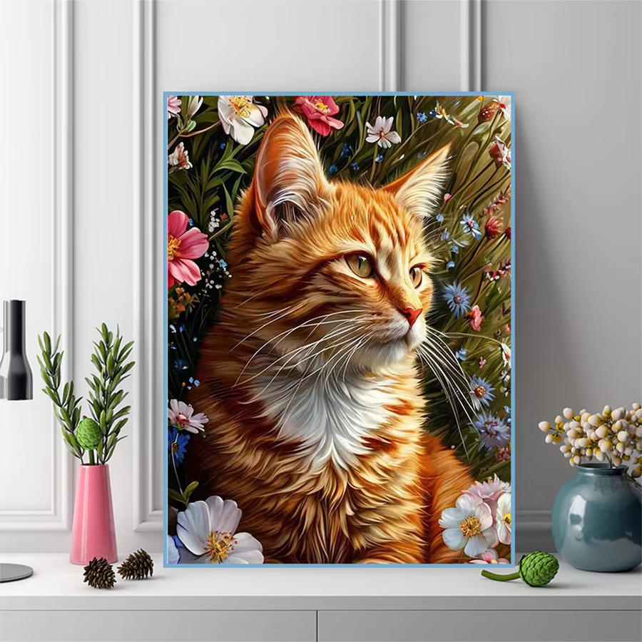 Momoart Diamantmalerei Katze mit Blumen DIY Handwerk Kit, Multicolour, B/H: 30 x 30 cm - Bild 3